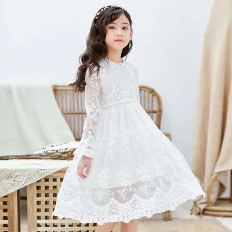 Lace Girls Dress 2020 Spring Autumn Girl Princess Wedding Party Frocks Kids Maxi Teenage Elegant Long Sleeve vestidos | Детская одежда