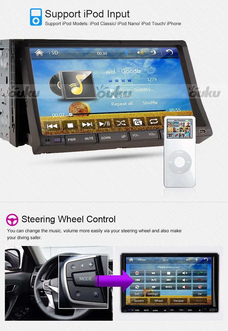 Двойной Din FM AM ПК автомобиля радио gps навигатор 3D Map CD DVD плеер Bluetooth 7 &quotHD цифровой