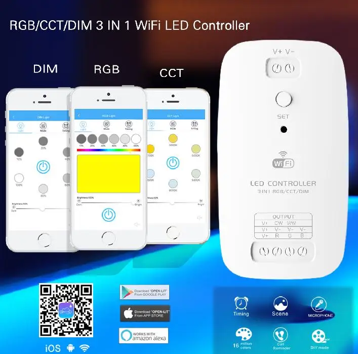 Бесплатная доставка затемнение CCT RGB 3 функции в одном контроллере DC9-12V поддержка