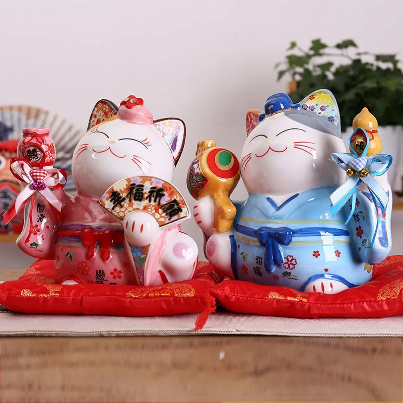 5 дюймов Керамика Lucky Cat копилка украшения Творческий дом Feng Shui Декор молитва