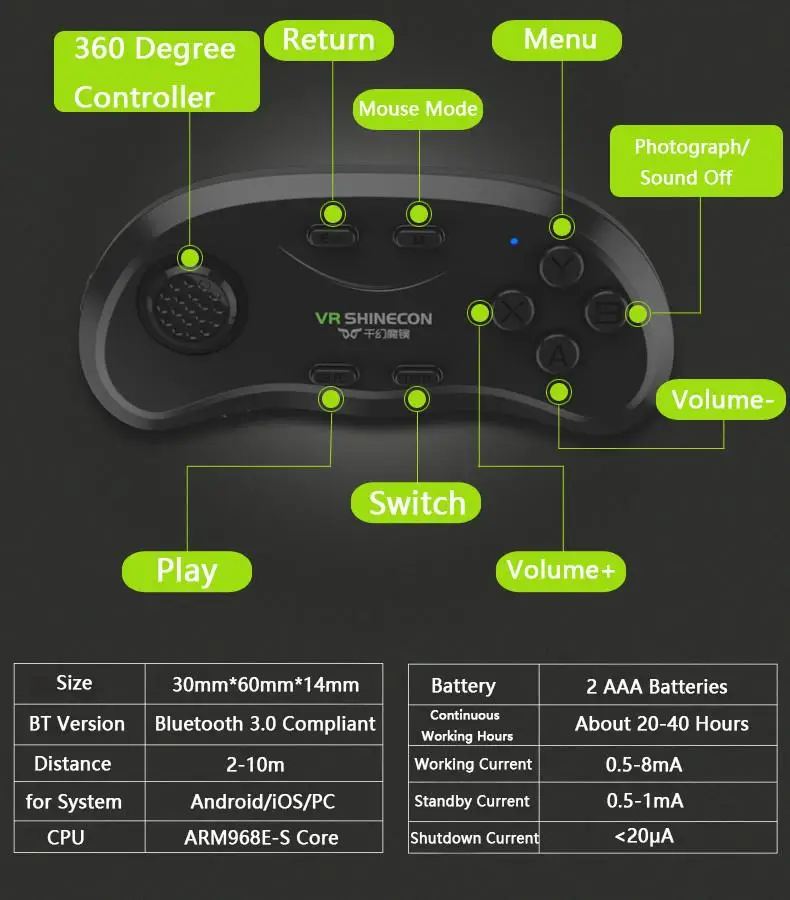 VR Shinecon беспроводной Bluetooth геймпад Ручной портативный джойстик игровой пульт