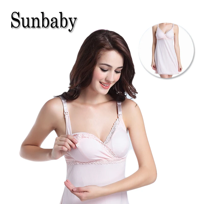 Sunbaby летнее красивое мягкое 100% хлопчатобумажное Ночное платье для кормящих