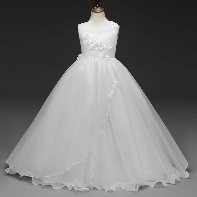 Teen Girl Evening Party Long Dress 5-14Y Formal School Ceremony Outfit Kids Christening Costume White first Communion | Детская одежда