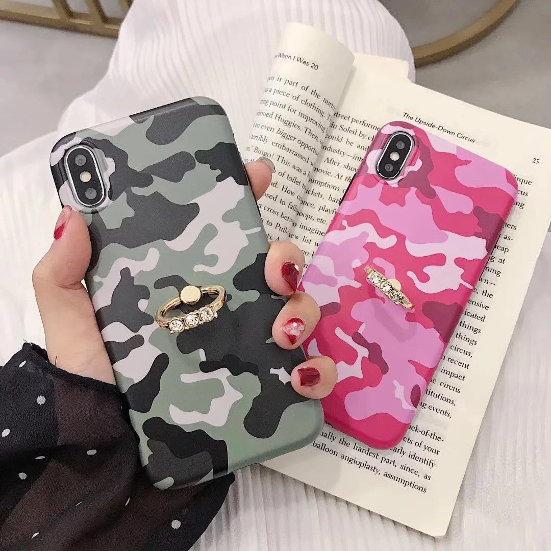 Fashion Camouflage Ring diamond flash phone case cover for iphone x xs max xr 8 7 6 6s plus Metal round bracket support coque |