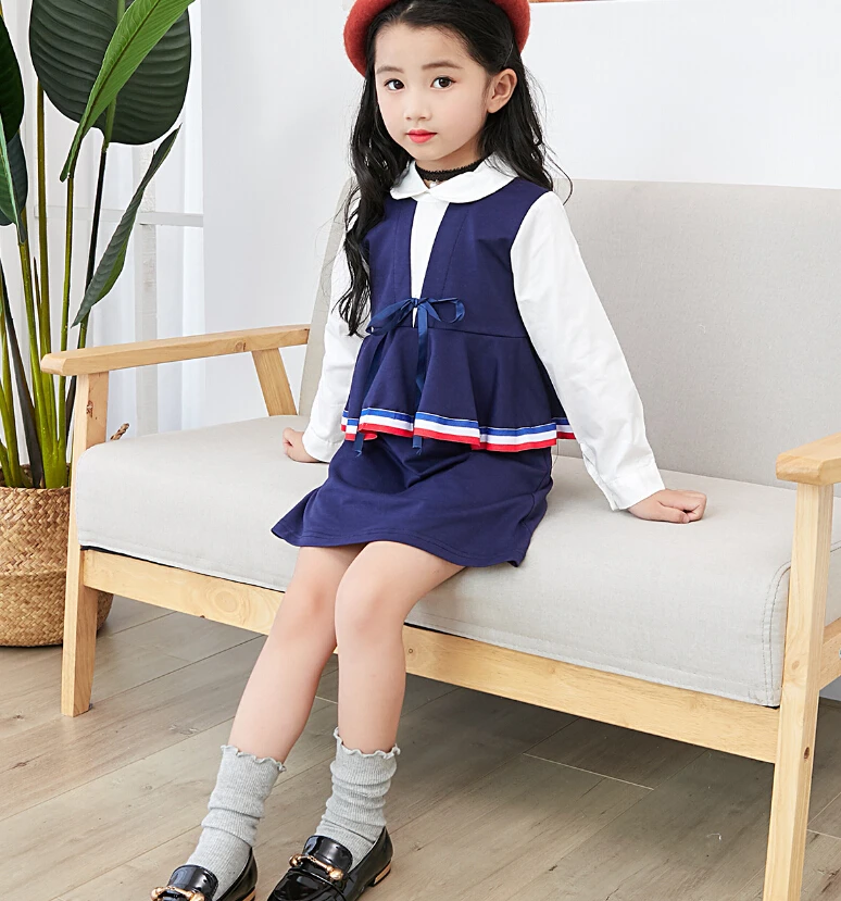 2018 wholesale Autumn Girls 100-140 children clothes Korean version Western style sweet Stitching princess dress Y3106 | Детская одежда