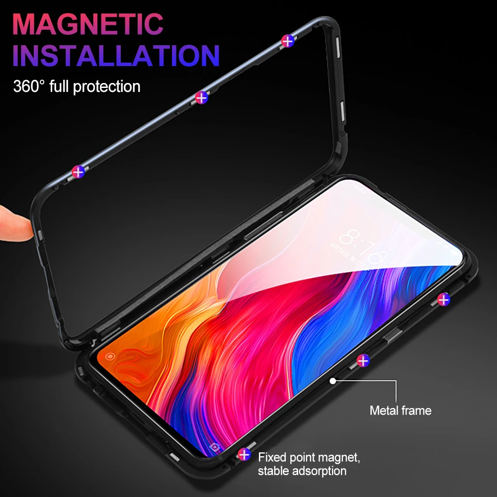 Магнитный откидной металлический чехол для телефона Xiaomi Redmi note 9 pro магнитное