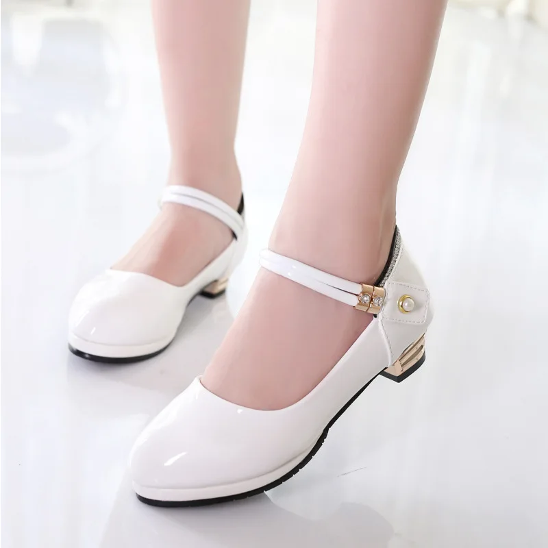 New 2019 Children Princess Shoes Girls Bright Diamond Wedding Party Kids Dress for White black School |