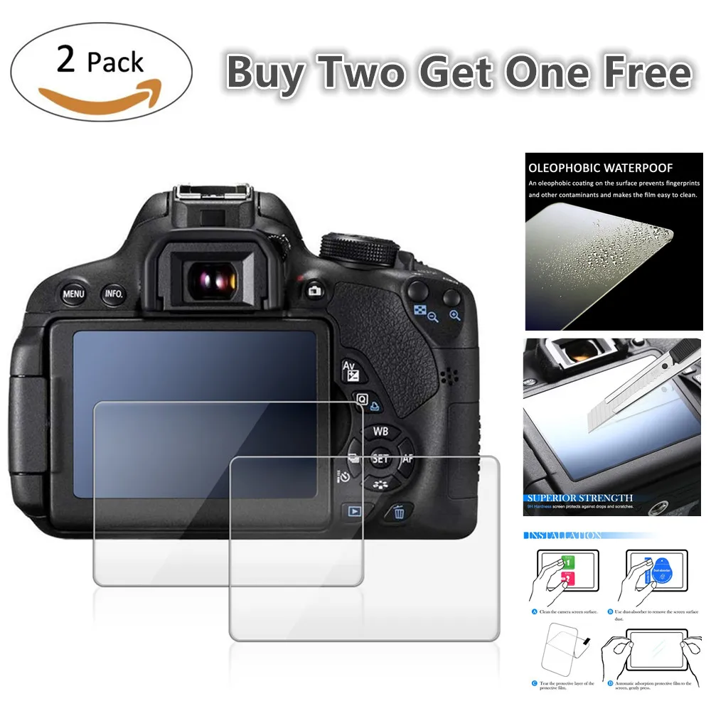 2x Glass LCD Screen Protector for Canon EOS R10 R7 R6 R5 R RP 250D 4000D 2000D 90D M200 850D M50 6D Mark II T100 T8i T7 SL3