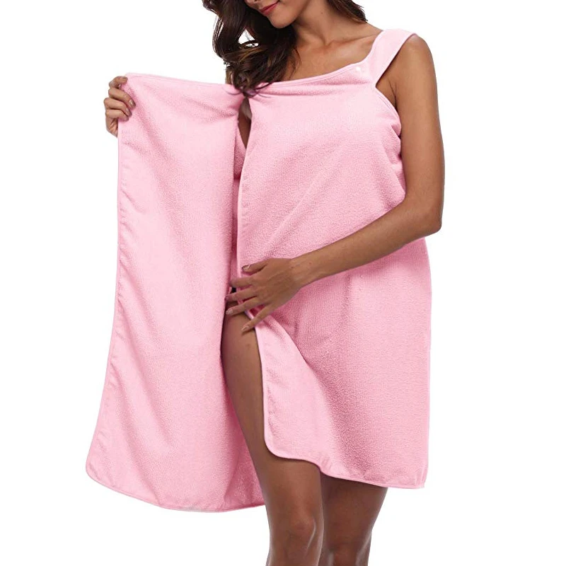pink Пляжное полотенце из микрофибры QuickDry, пригодное для носки, банное полотенце, халат, Мягкая юбка на пуговицах для молодых девушек, женщин, впитывающее банное платье - Цвет: pink