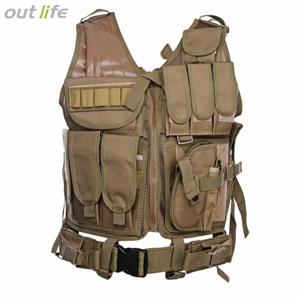 Khaki Outlife охотничий жилет, мужской Тактический Жилет Molle, тактический Пейнтбольный военный спецназ, Охотничий Жилет Molle с кобурой - Цвет: Khaki