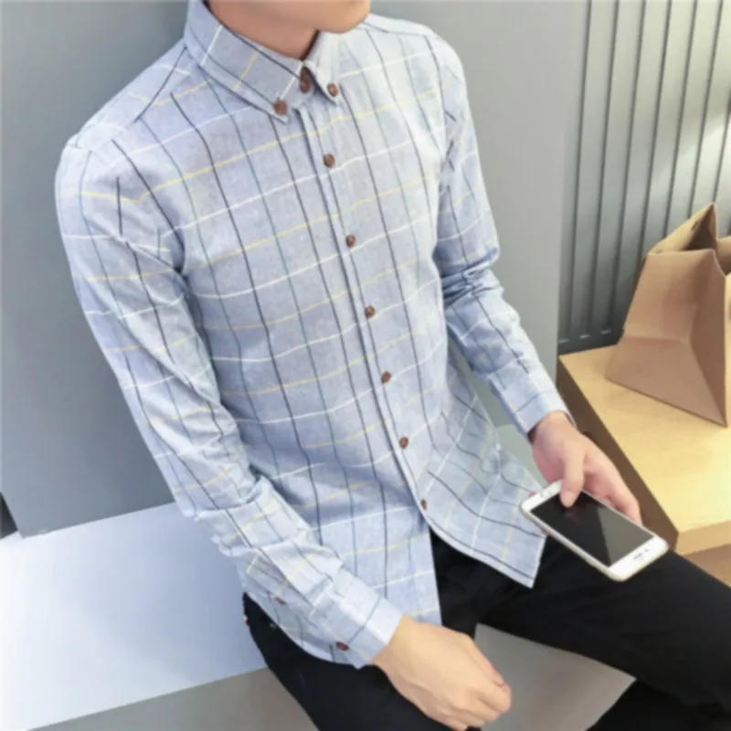 Новая коллекция весна летняя Мода Марка Мужчины Одежда Slim Fit Длинные рукава
