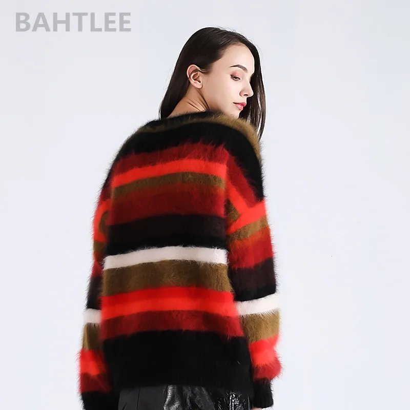 BAHTLEE Autumn Winter Women's Angora Rabbit Pullovers Knitting Sweater O-NECK Keep Warm Loosefir Rainbow | Женская одежда