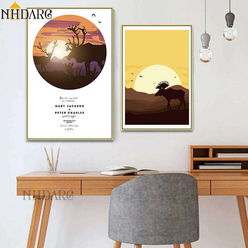 

Canvas Art Painting Posters and Prints Sunset Scenery Deer Wall Art Wall Pictures for Living Room Modern Nordic Home Decor