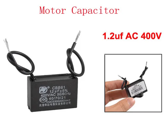 Конденсатор ходового двигателя CBB61 1 2 мкФ AC 400V два черных проводных 50/60Hz 6 шт|capacitor
