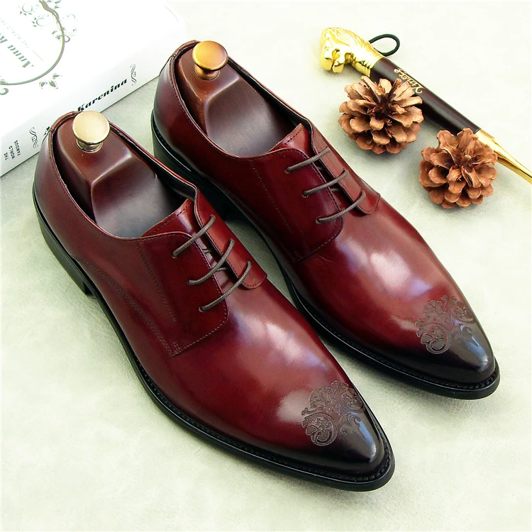 

burgundy men dress oxfords shoes carved 2018 black pointed toe spring wedding borgues oxfords shoes lace up business office shoe