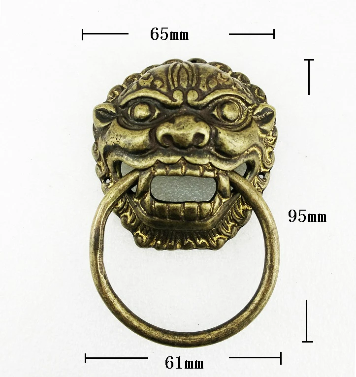 Бронзовая Античная китайская дверная ручка с головой льва (Размеры: 65 мм * 95