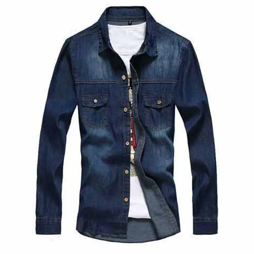 Новая Винтажная Мужская модная джинсовая рубашка с длинным рукавом светло