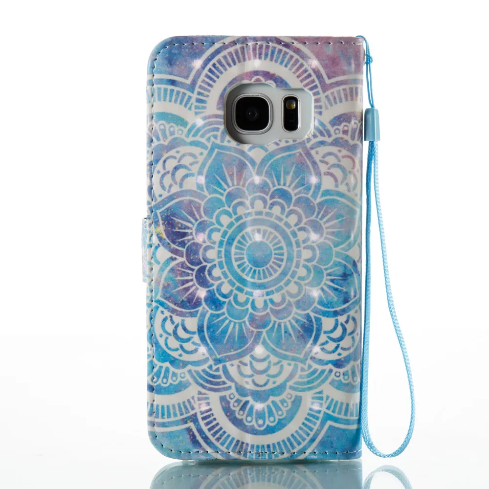Голубая Мандала 3D красочные картины бумажник Flip Стенд кожи чехол для Samsung Galaxy S7 Edge