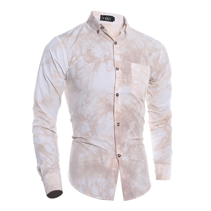 Мужские повседневные рубашки с принтом Модная приталенная одежда длинным