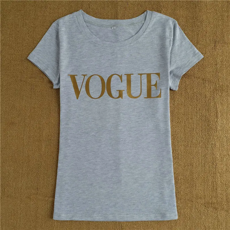 2019 новейшие летние хлопковые топы рубашки VOUGE с золотыми буквами футболка