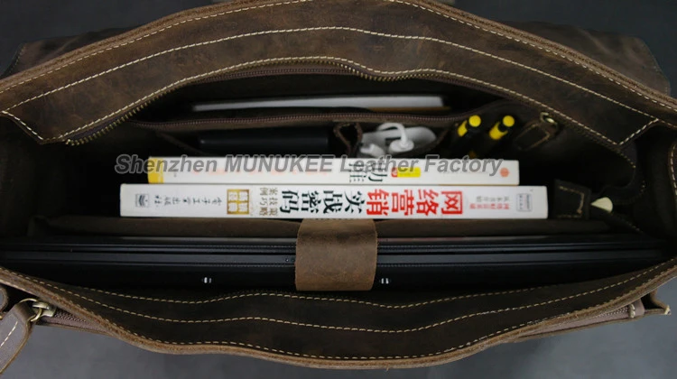 Vintage Crazy Horse Genuine Leather Briefcase Men Briefcase Leather Business Briefcase male Tote 14