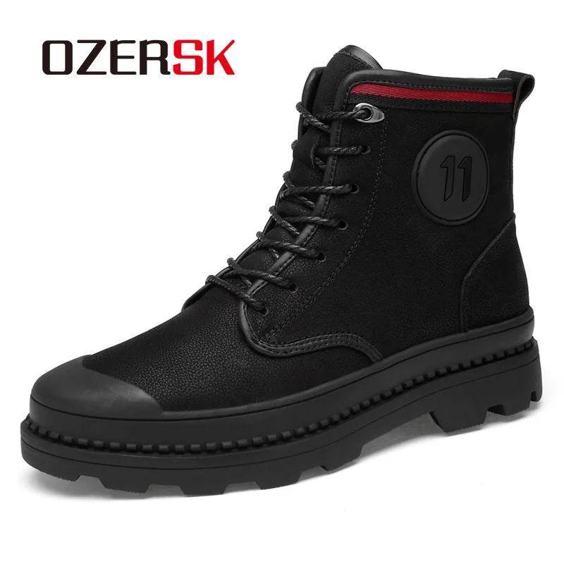 OZERSK New Hot Sale Men Work Shoes Autumn Genuine Leather Lace Up Boots Vintage Style Men Ankle Boots Luxury Casual Boots