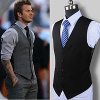new mens fashion boutique cotton fashion solid color casual suit vest mens black gray formal businss vest wedding dress