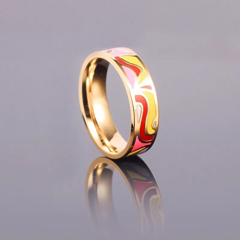R& X Bijoux Femme, керамическое кольцо с эмалью, повседневное/Спортивное кольцо для влюбленных, 18 k, 6 мм, кольца из нержавеющей стали, изящные вечерние ювелирные изделия для женщин - Цвет основного камня: Красный