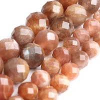 natural faceted sunstone gemstone beads for jewelry making round loose sun stone gem diy bracelet necklace 68mm 7 5 wholesale