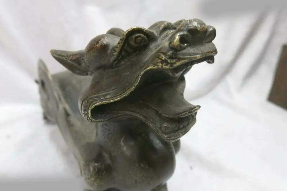 DS China bronze carved beautiful finely luck Foo Dogs unicorn Statue | Дом и сад