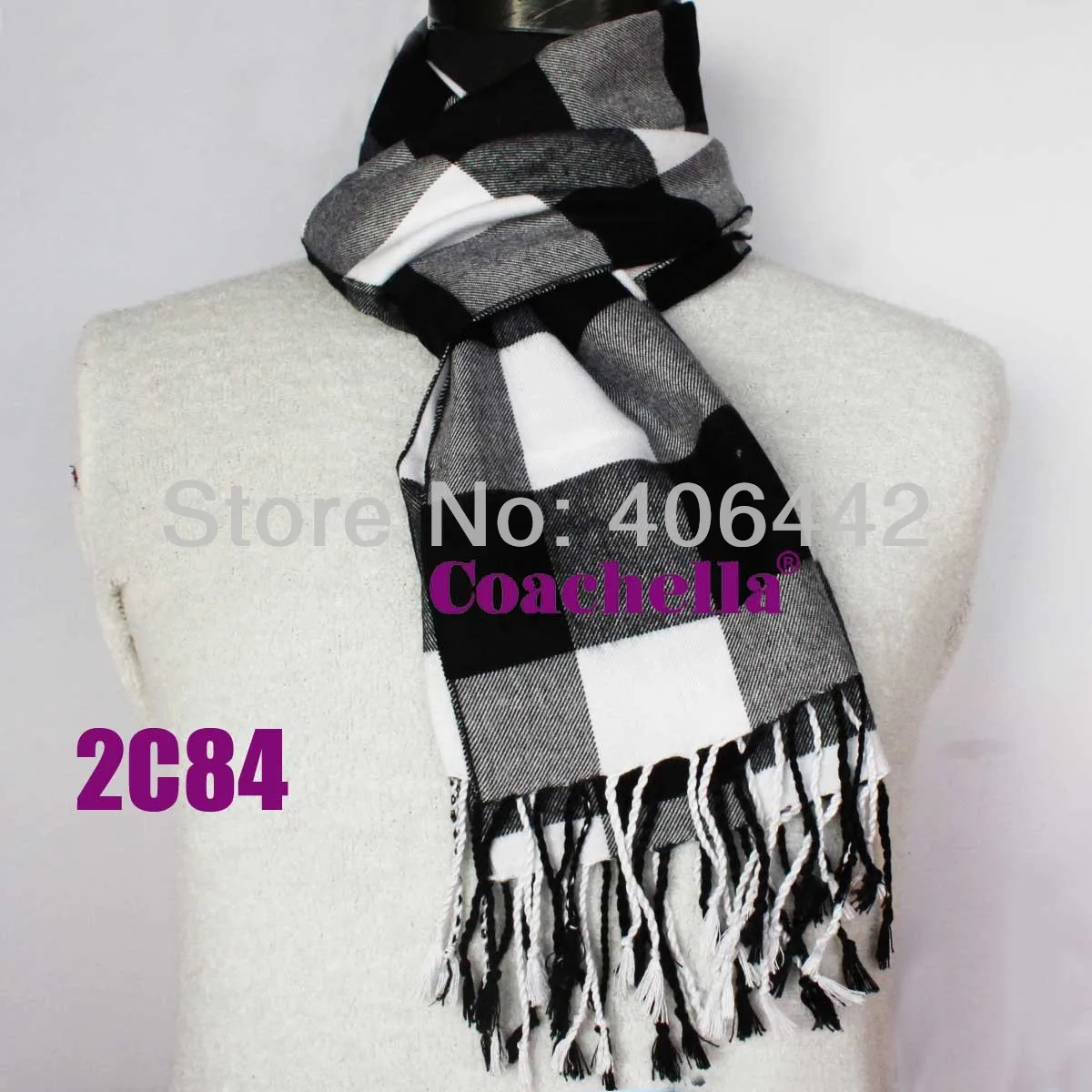 Шарф в клетку с длинной бахромой из вискозы |