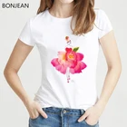 Женская футболка 2021, милые Платья с цветочным принтом в стиле Харадзюку, футболка для девушек, Симпатичный топ, Женская белая футболка, уличная одежда, футболка