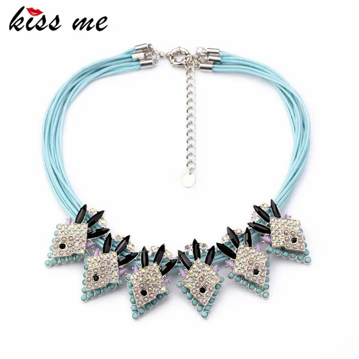KISS ME Exquisite Skyblue Mulit Rope Shourouk Chain Statement Boho Chic Necklace Fashion Bijoux for Women
