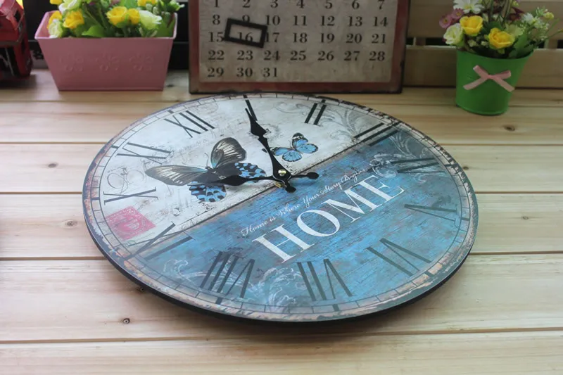 Хорошее-Краткое Цветной рисунок Бабочки Деревянные Настенные Часы Творческого