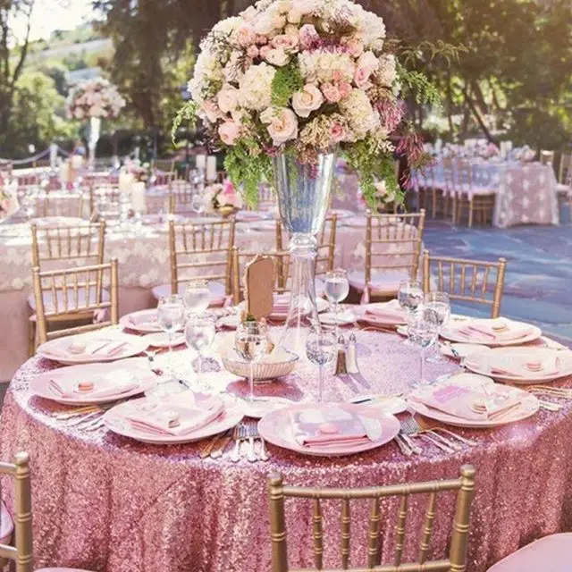B·Y 72inch-180cm Round Sequin Tablecloth Pink Gold Sequin Table Cover for Christmas Party Wedding decor-9531