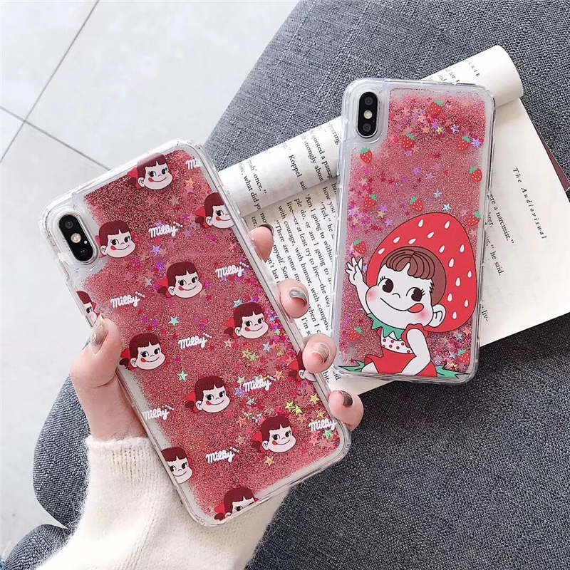 WTSZKL Cartoon Snoopy Liquid Quicksand Mobile Shell for iphone X XS XR MAX 6 7 8 6s PLUS Naked Bear Pattern Cover Back |