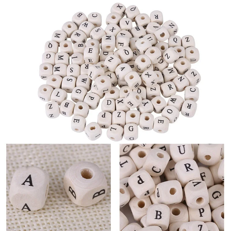 800pcs Per Lot 8mm-10mm Charms Colorful Square Beads Wood Hole Letter Alphabet Beautiful DIY Spacer for Jewelry Making | Украшения и