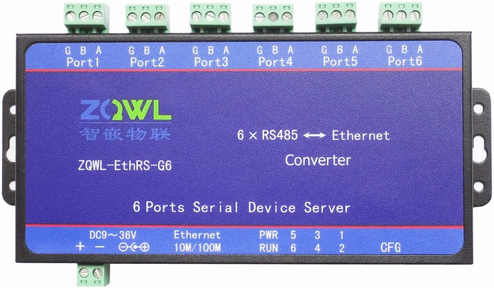 6 полосный Серийный Сервер RS485/Промышленный/Modbus TCP к RTU/Сеть последовательному