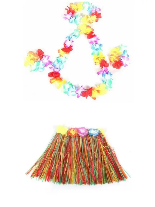 

30 Sets 40cm Hula Grass Skirt Flower Hawaiian Headband Wristband Necklace Lei Garland for Children Fancy Dress Costume Free Ship