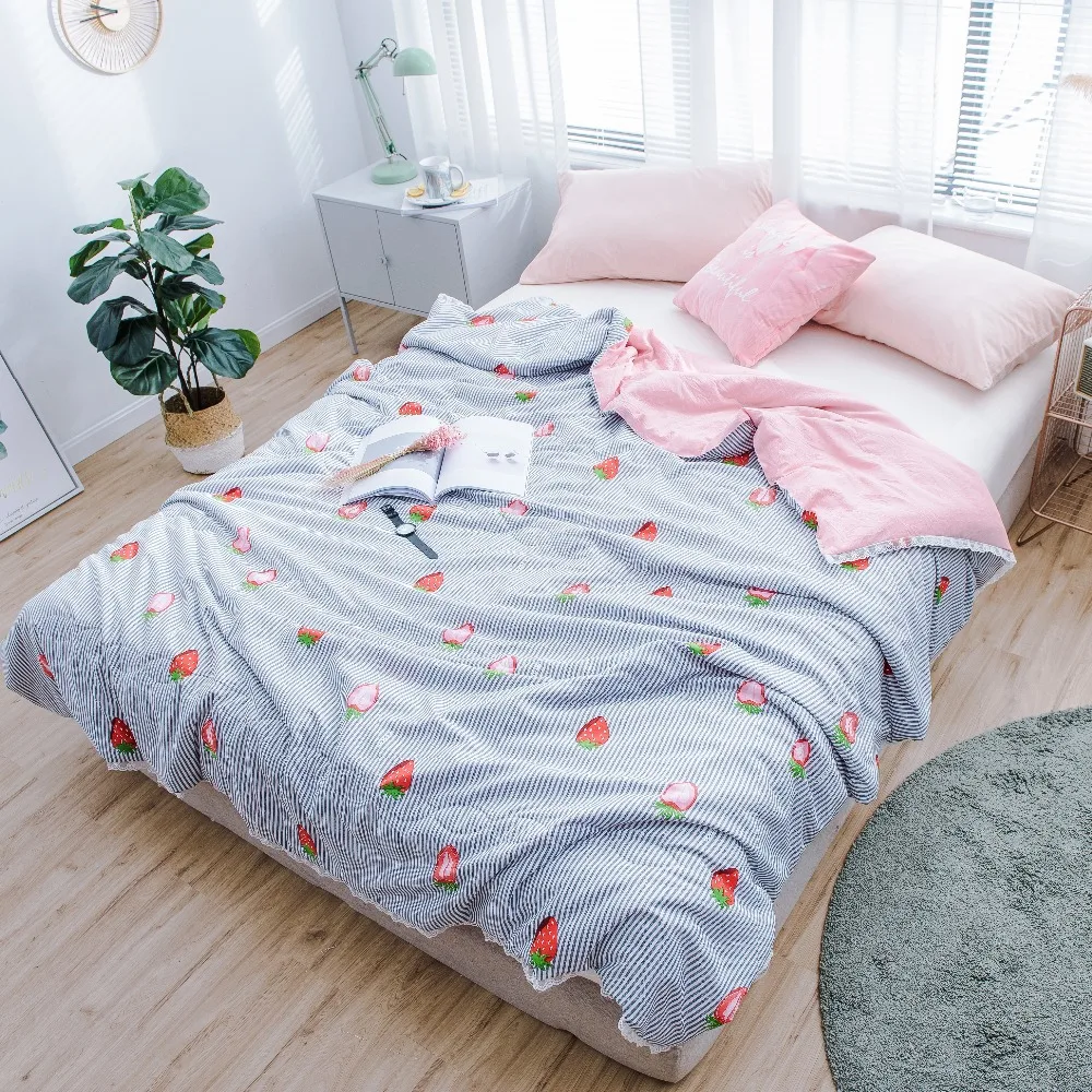 Цельное помытое летнее хлопковое покрывало кондиционер одеяло с рисунком