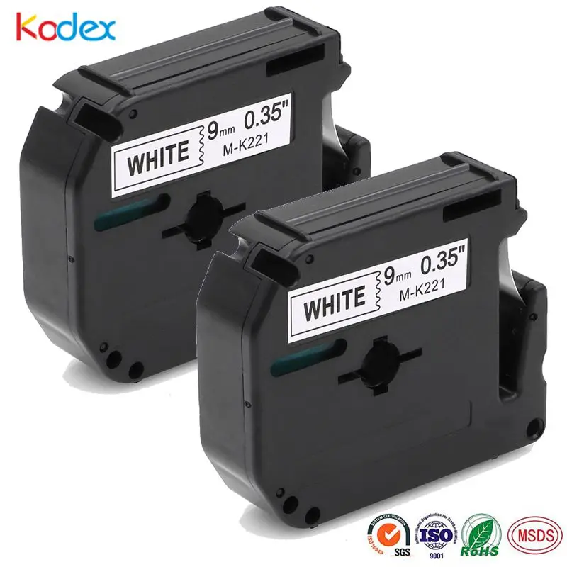 Kodex 2 шт. черная на белом 9 мм совместимая с Brother P touch M лента MK221 M221 K221 для PT 65 70 80 85