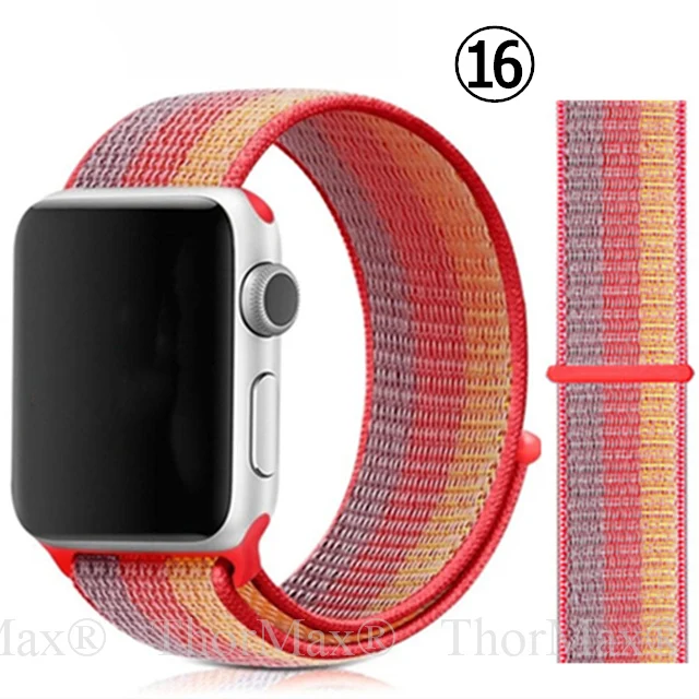 16-Red Stripe Нейлоновый спортивный сменный ремешок для Apple Watch 5/4 40 мм 44 мм Полосатый Мягкий дышащий ремешок для iwatch серии 5 4 3 38 мм 42 мм - Цвет ремешка: 16-Red Stripe