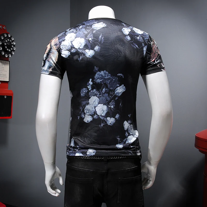 

M505 Chinese style exquisite 3d print luxury short sleeve t shirt Summer 2020New quality hollow breathable ice t shirt men M-4XL