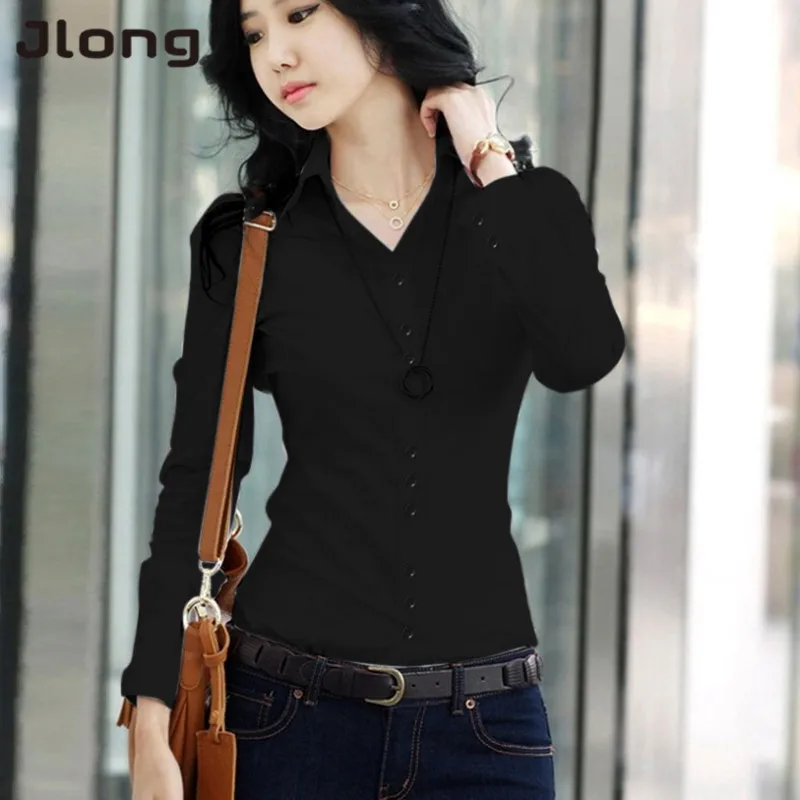 

Women's Blouses Fashion OL Style Shirt Long Sleeve Turn-down Collar Button Lady Blouse Tops