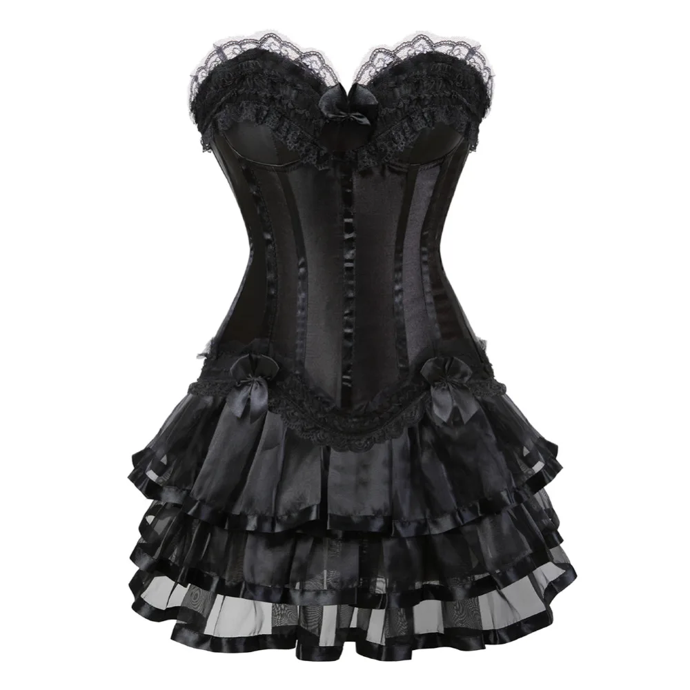 

Gothic Corset Dresses for Women Black Burlesque Costume Strapless Night Clubwear Corset Dress Lace Trim tutu Skirt Plus Size