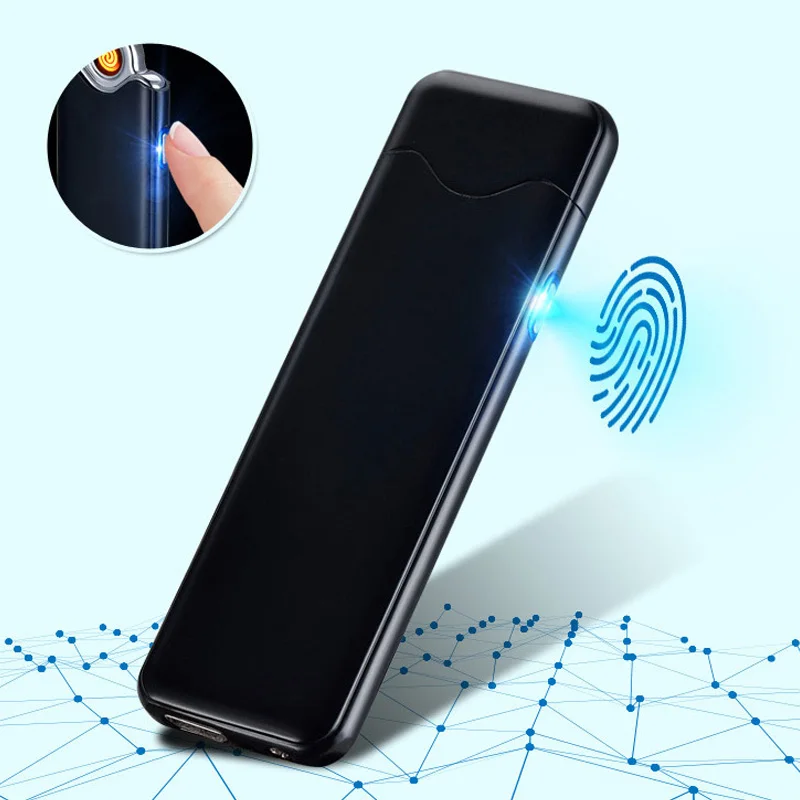Новинка года мини ультра тонкий USB легче металла Touch ID зажигалки для электронных сигарет зарядки электрический провод ветрозащитный огонь легче