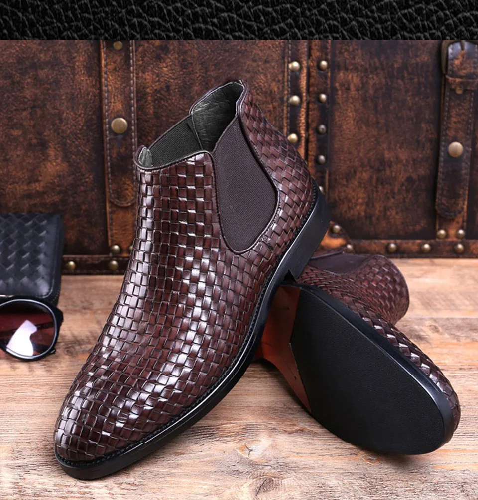 Для мужчин ботинки челси магазин при фабрике бренд slip-on кожаные высокие мужские ботинки# AF3718