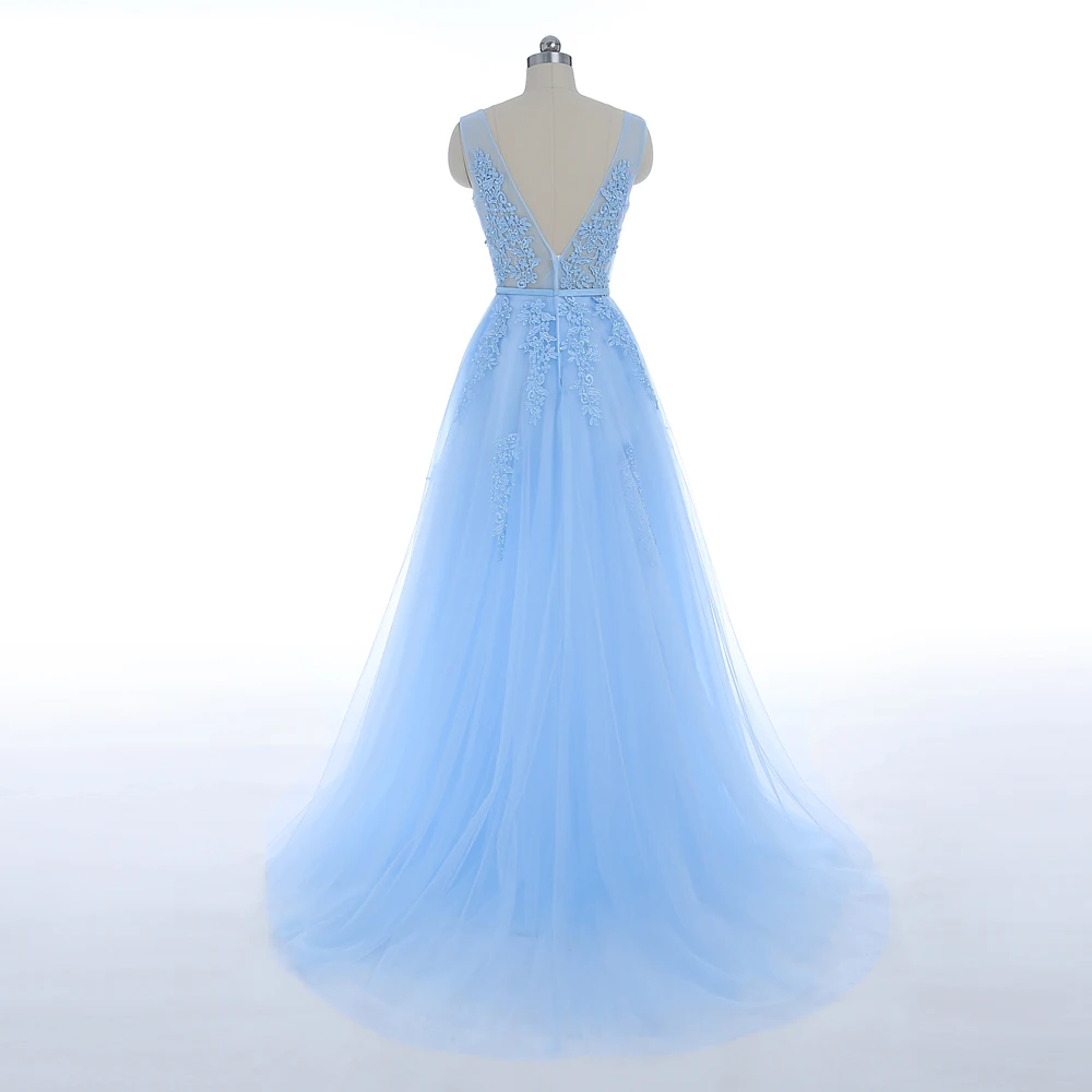 Vestido de festa милое синее кружевное длинное вечернее платье с v образным вырезом