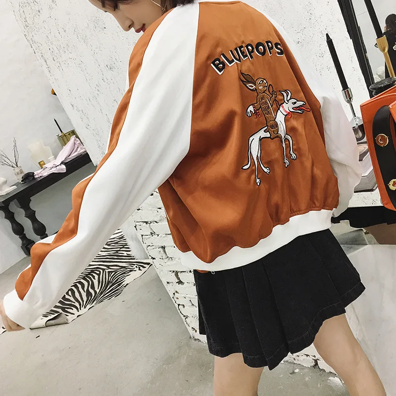 Свободная Женская куртка с круглым вырезом и рисунком Harajuku короткие куртки