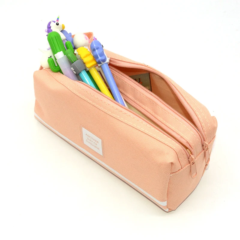 Чехол для карандашей, Одноцветный, Estuche Escolar, большая емкость, Etui Pennen Box Trousse Scolaire Stylo, чехол для карандашей, в полоску, Холщовый, с двойной молнией